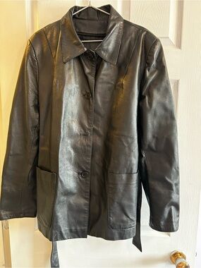 Women's Black Leather Ranch Coat with removable vest